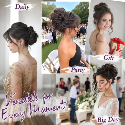 Vista 7 de Barsdar - Moño de cabello 100 % humano, Moño desordenado, Extensiones de cola de caballo, Moño de cabello rizado, Pieza de cabello