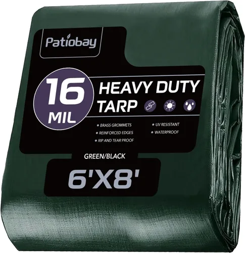 Vista 28 de Lona de 6 x 8 pies, lonas impermeables de 12 mil de servicio pesado con ojales cada 23.6 pulgadas, lona de plástico gruesa, resistente a los rayos