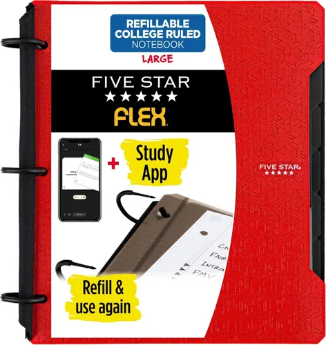 Vista 14 de Five Star Flex - Cuaderno recargable + aplicación de estudio, papel rayado universitario y carpeta de anillos TechLock de 1 pulgada con bolsillos