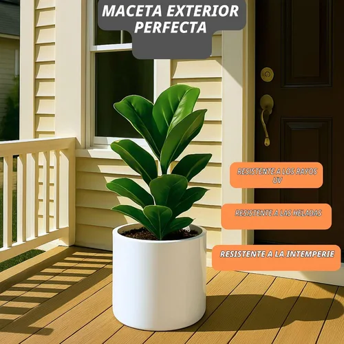 Vista 6 de Fox & Fern - Maceta (fibra de piedra) Padre UV & Frost Resistant, 70% Lighter than Ceramic, Flower Pot with Drainage Plug, Modern Large Plant Pot