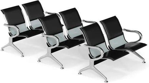 Vista 9 de Kinfant Juego de sillas de sala de espera, silla de oficina de piel sintética de 2 asientos, muebles de banco para recepción de invitados, sala