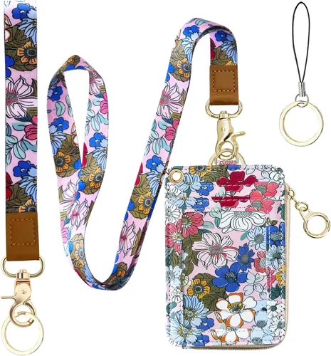 Vista 20 de bolimoss Cordón con cartera, funda de identificación con cremallera y cordón, soporte para credencial, cartera con cordón para mujer, cartera