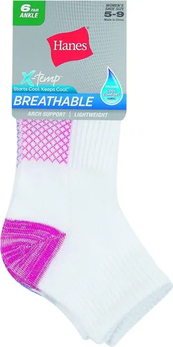 Vista 2 de Hanes Calcetines de tobillo ligeros y transpirables para mujer, paquete con 6 pares