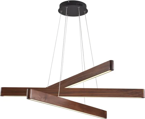 Vista 16 de Lámpara colgante lineal natural de madera maciza de 3 luces, moderna lámpara colgante LED regulable, candelabro para mesa de comedor, isla