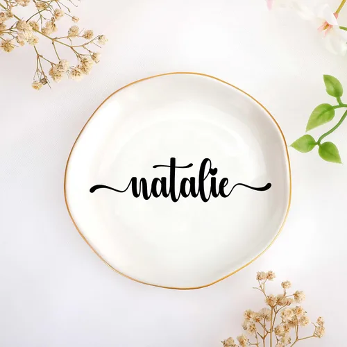 Vista 19 de JoycuFF Bandeja de cerámica con inicial M para joyas, regalos de novia para dama de honor, cumpleaños, compromiso, mejor amiga, mamá, abuela