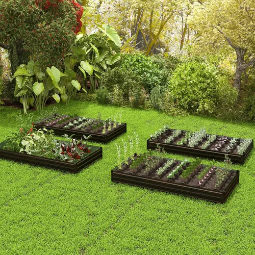Vista 9 de Giantex Cama de jardín elevada de metal de 8 x 4 x 1 pies, jardinera con bordes protectores, guantes, cama elevada al aire libre para verduras