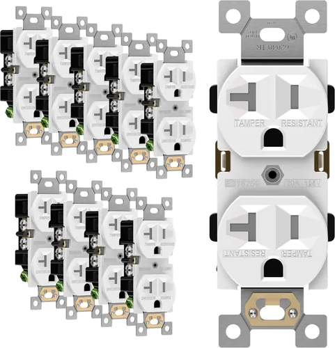 Vista 8 de ENERLITES Tomacorrientes de receptáculo dúplex, resistentes a manipulaciones, grado industrial, conexión a tierra de 3 cables, 2 polos, 5-15R, 15 A