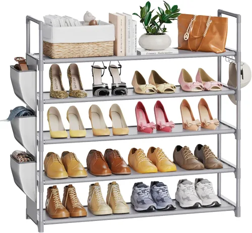 Vista 10 de Shoe Rack for Closet Shoe Organizer Space Saver Storage for 12-15 Pair Shoe Shelf with Hook Free Standing 3 Tier Shoe Rack Organizer for Entryway
