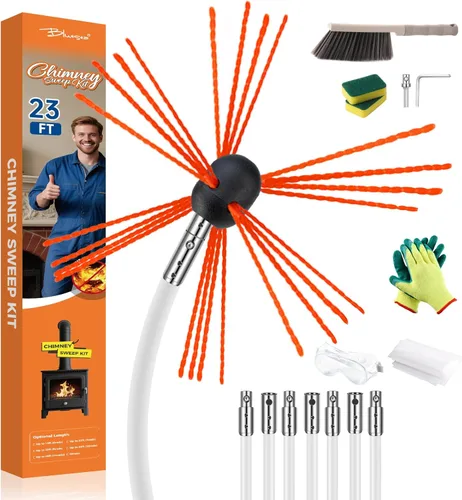 Vista 11 de Kit de deshollinador Bluesea de 4 piezas con varilla de nylon, accesorios para limpieza de chimenea con llave hexagonal y adaptador para taladro