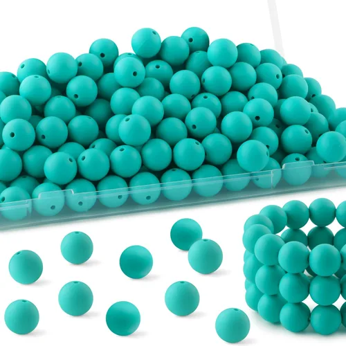 Vista 121 de 160Pcs 12mm de abalorios de silicona para hacer llaveros, pulseras, collares, abalorios redondos de silicona a granel para bolígrafos (negro)
