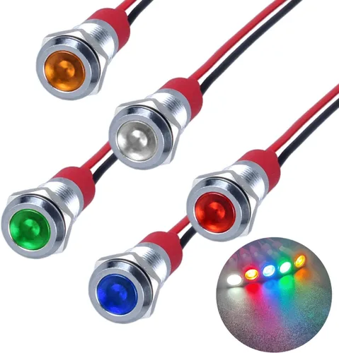 Vista 17 de 5 piezas de luz indicadora LED de ahorro de energía de 12V-24V con orificio de montaje de 6mm (1/4") de 20mA, lámpara de señal de cabeza plana ancha