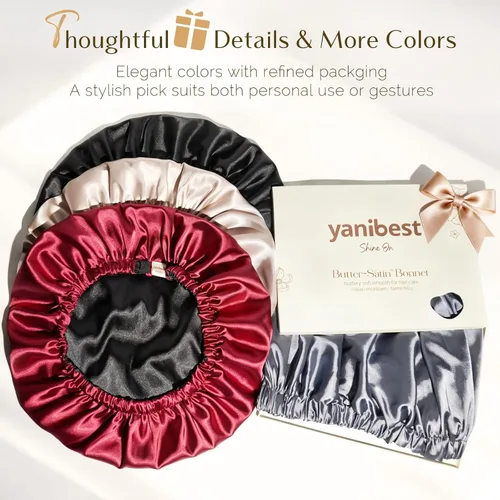 Vista 6 de YANIBEST Gorro de Seda de Satén para Dormir para Mujeres y Hombres, Gorro de Cabello Ajustable de Doble Capa para Rizos y Trenzas para Reducir