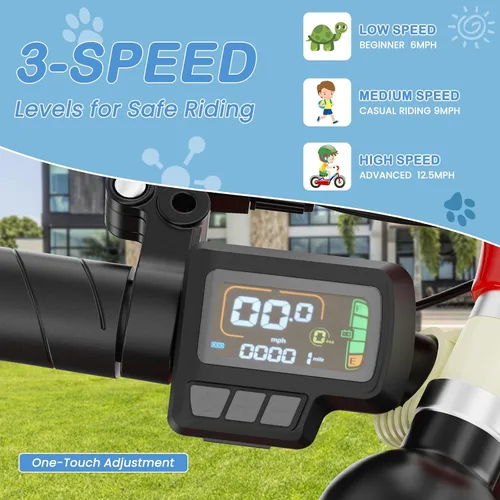 Vista 3 de MOPHOTO Triciclo eléctrico de 16 pulgadas para jóvenes, bicicleta eléctrica Menta cool