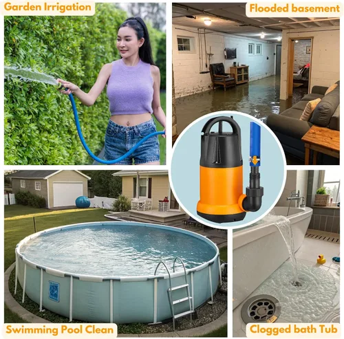 Vista 8 de Limodot Bomba de agua sumergible con kit de manguera de 25 pies, bomba de sumidero, bomba de utilidad con cable de alimentación de 25 pies, 4000