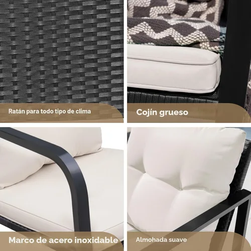 Vista 5 de Devoko, Rocking Bistro - Juego o set de 3 piezas de mimbre para patio y exteriores, muebles para porche, sillas para conversar con mesa auxiliar