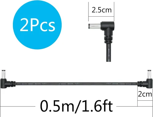 Vista 7 de Cable de extensión de ángulo recto CC macho a macho de 1.6 pies, 18 AWG, 90 grados CC, 0.217 in x 0.083 in, adaptador de conector de cable