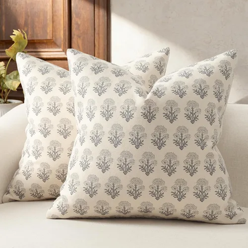 Vista 20 de Juego de 2 fundas de almohada florales de 20 x 20 pulgadas, fundas de almohada con diseño botánico campestre para sofá, cama, sala de estar, fundas