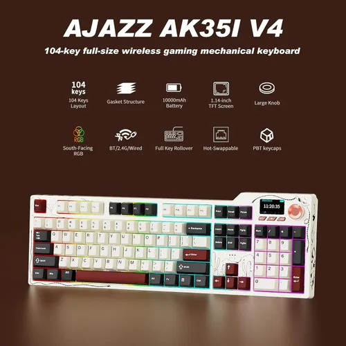 Vista 2 de Ajazz AK35I V4 Customizable Wireless Gaming Mechanical Keyboard, Wired/Wireless 2.4G/BT, Gasket Structure, 10000mAh Battery, Full-Color RGB