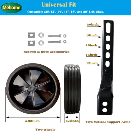 Vista 2 de Mehome Ruedas de entrenamiento de bicicleta traseras resistentes con estabilizadores Kit montado para bicicleta de 12/14/16/18/20 pulgadas
