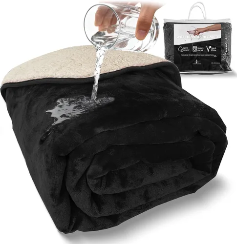 Vista 17 de Sacred Weapon - Manta impermeable para cama – Mini manta Sherpa y forro polar – Manta impermeable para sofá y protector de colchón, absorbente, Beige