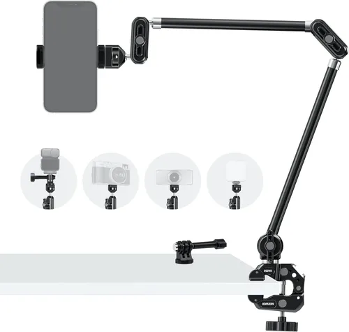 Vista 14 de NEEWER Brazo Mágico de 22" con Abrazadera de Escritorio, Montura de Cámara Superior con Brazo Articulado de Micrófono Boom 1/4" 3/8" Hilos