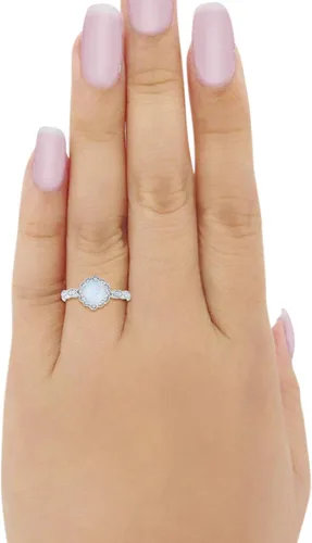 Vista 4 de Blue Apple Co. Halo - Anillo de compromiso de boda con circonita cúbica redonda de plata de ley 925