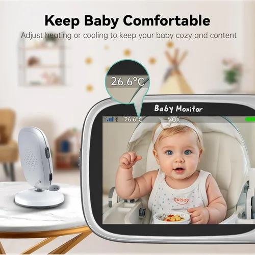 Vista 6 de Monitor de bebé sin WiFi con cámara y audio, conexión sin retraso, plug & play, pantalla IPS, cámara HD, visión nocturna, comunicación