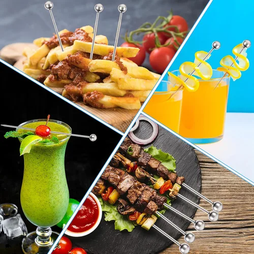 Vista 7 de 15 palillos de cóctel de acero inoxidable, pinchos de cóctel, palillos de dientes limpiables y reutilizables, palillos de Martini, pinchos de cóctel