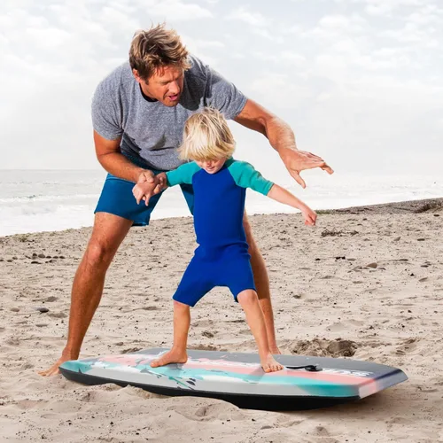 Vista 8 de Goplus Tabla de cuerpo ligera de 41/37/33 pulgadas para playa, tabla de surf con núcleo EPS, cubierta XPE, parte inferior lisa de HDPE, correa