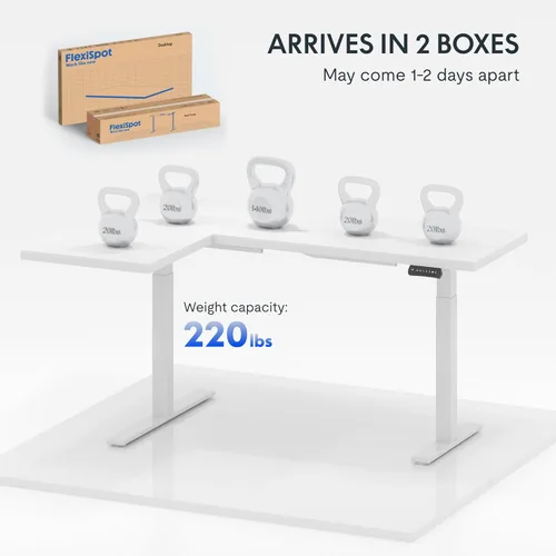 Vista 28 de FLEXISPOT Escritorio de esquina profesional con motor dual en forma de L, escritorio eléctrico de pie, escritorio de pie con altura ajustable, mesa