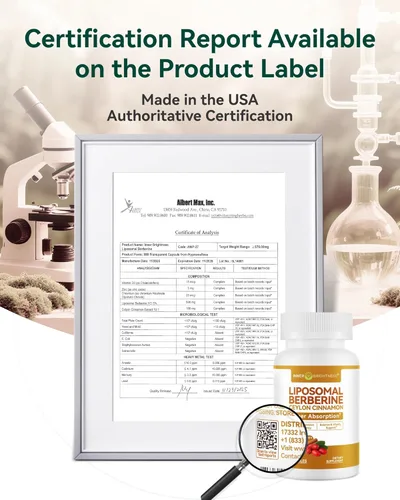 Vista 4 de Berberina liposomal con canela de Ceilán 1200 mg – Suplemento de berberina de alta absorción compatible con GLP-1, apoyo natural para el equilibrio