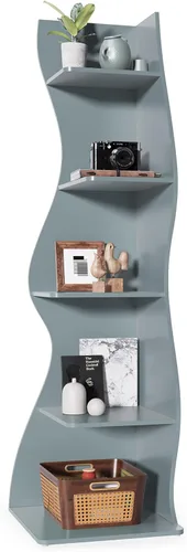 Vista 11 de LITTLE TREE Estantería esquinera de 70 pulgadas, estantería de exhibición Etagere con forma de algas marinas, estantes de pared independientes de 5