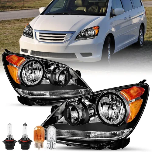 Vista 12 de SOCKIR - Para Honda Odyssey 2005-2010 Conjunto de faros delanteros negro Carcasa negra y reflector transparente