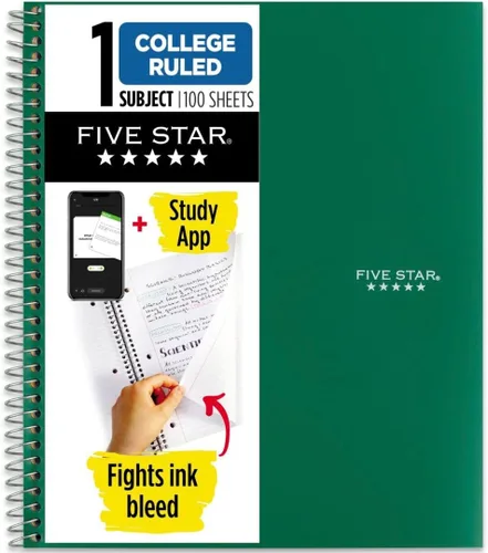 Vista 16 de Cuaderno de Five Star, 1 materia, con rayas, 100 hojas, 11" x 8-1/2", Negro