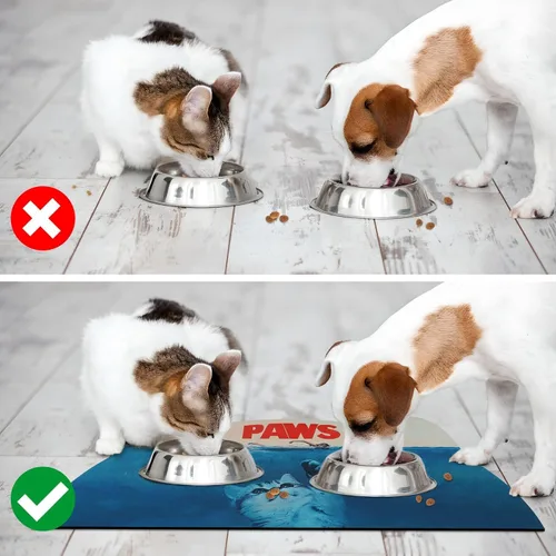 Vista 5 de Tapete de comida para gatos, tapete de alimentación de mascotas para piso, antideslizante, impermeable, súper absorbente, fácil de limpiar, azul