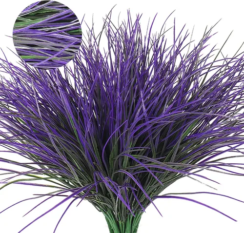 Vista 10 de Flores Artificiales de Plantas en Blanco y Negro para Halloween, Hierba de Cebolla Artificial Resistente a los Rayos UV, Arbustos de Plantas