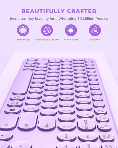 Vista 5 de PEIOUS Combo de teclado y mouse inalámbricos, lindo teclado y mouse con receptor USB y tipo C, teclado inalámbrico morado inalámbrico