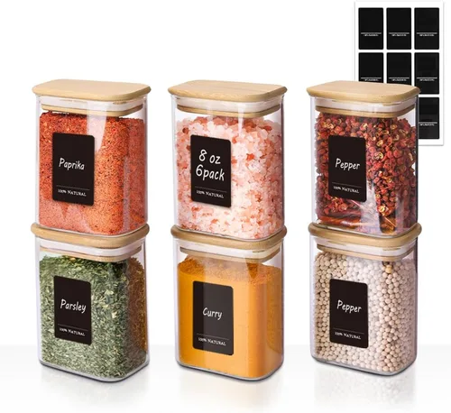 Vista 14 de ComSaf Glass Storage Containers with Lids Set of 6,Glass Pantry Storage Containers with Airtight Lid & lables for Dry Food, Snacks, Nuts, Stackable