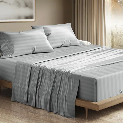 Vista 16 de THREAD SPREAD Juego de sábanas 100% de algodón egipcio, tamaño Queen, 1200 hilos, 4 piezas, algodón egipcio, sábanas de lujo de tejido satinado