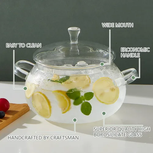 Vista 3 de Cacerola de vidrio transparente de 2450ML/83oz con tapa, la mejor olla de cocina de vidrio resistente al calor y fácil de limpiar hecha a mano