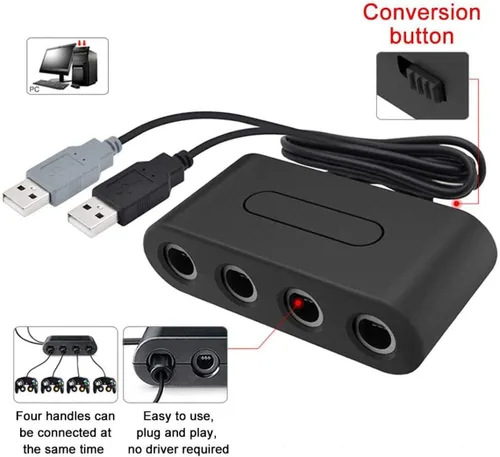 Vista 8 de 4 controladores para Gamecube con 4 cables de extensión y adaptador USB de 4 puertos para Switch PC consola Wii U BPOS