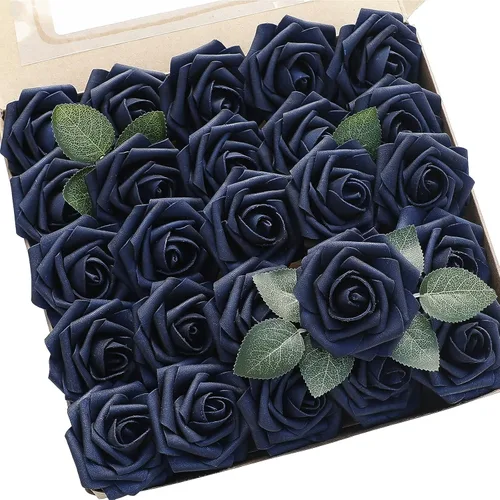 Vista 19 de Floroom Flores artificiales, 25 piezas de rosas falsas de espuma dorada antigua de aspecto real con tallos para ramos de boda DIY, centros de mesa