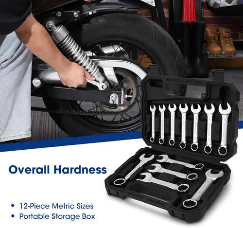 Vista 6 de WORKPRO Juego de llaves rechonchas de 12 piezas, métricas de 0.315-0.748 in, acero Cr-V, juego de llaves combinadas pequeñas con estuche