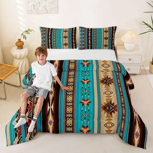 Vista 51 de Erosebridal - Juego de ropa de cama geométrica bohemia, juego de edredón occidental, edredón étnico tribal con flecha azteca, inserto de edredón