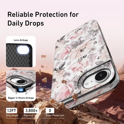 Vista 1418 de LETO para iPhone 15 Pro Funda tipo cartera - Tapa tipo folio con patada - Diseños de moda - Tarjetero - Funda protectora para mujeres y niñas - 6.1