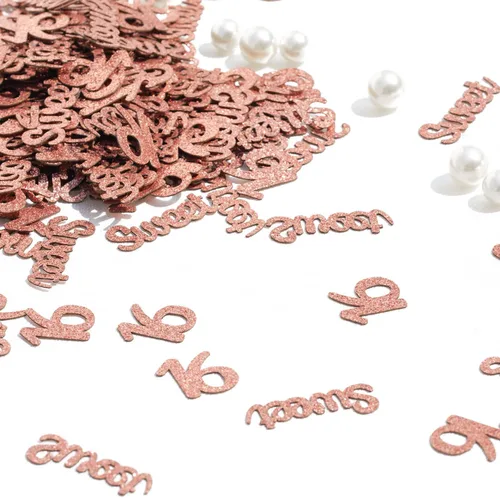 Vista 3 de Confeti dulce 16, decoraciones de mesa de cumpleaños 16, confeti de fiesta de 16 años, confeti de mesa número 16 para suministros de fiesta