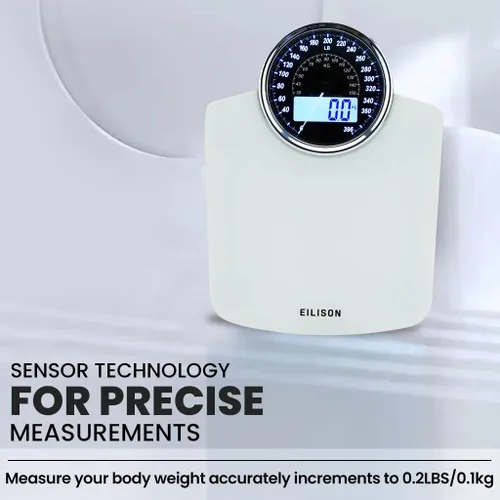 Vista 2 de EILISON Báscula de pesaje digital y analógica 2 en 1 altamente avanzada para peso corporal, 400 libras, 4 sensores GX de alta precisión precisos
