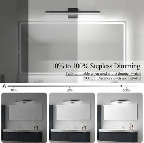 Vista 3 de Ralbay - Barra de luz LED moderna regulable de 5 temperaturas de color para baño, 24 pulgadas, 16W, negro mate, moderna, accesorios de iluminación
