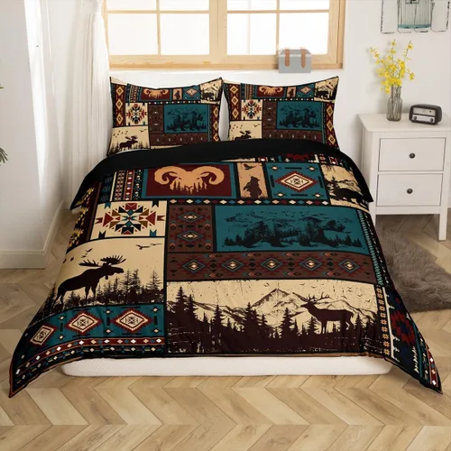 Vista 26 de Erosebridal Juego de funda de edredón de oso rústico de caza, juego de ropa de cama tamaño Queen, funda de edredón de selva de granja, funda
