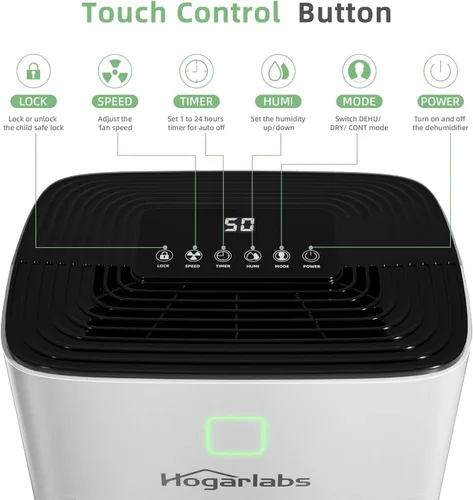 Vista 4 de HOGARLABS Deshumidificadores de 50 pintas para el hogar y sótanos, con 3 modos de funcionamiento, protección contra desbordamiento y reinicio